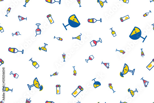 Seamless Abstract Background with Different Types of Glasses with Beverages Vector Illustration