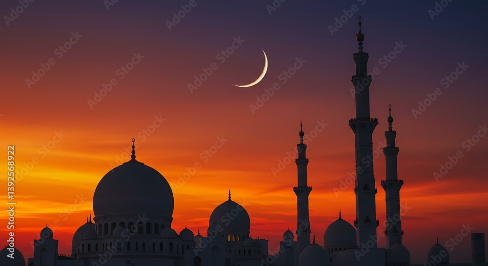 Fototapeta premium Ember Hues and Crescent Grace AI Generated