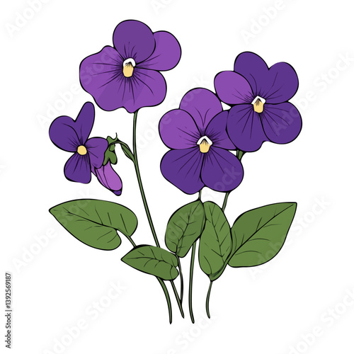 Simple flat 2D illustration of a Violets isolated on a white background, vector 2D design, icon, flat 2d illustration art, Eps format, flower set