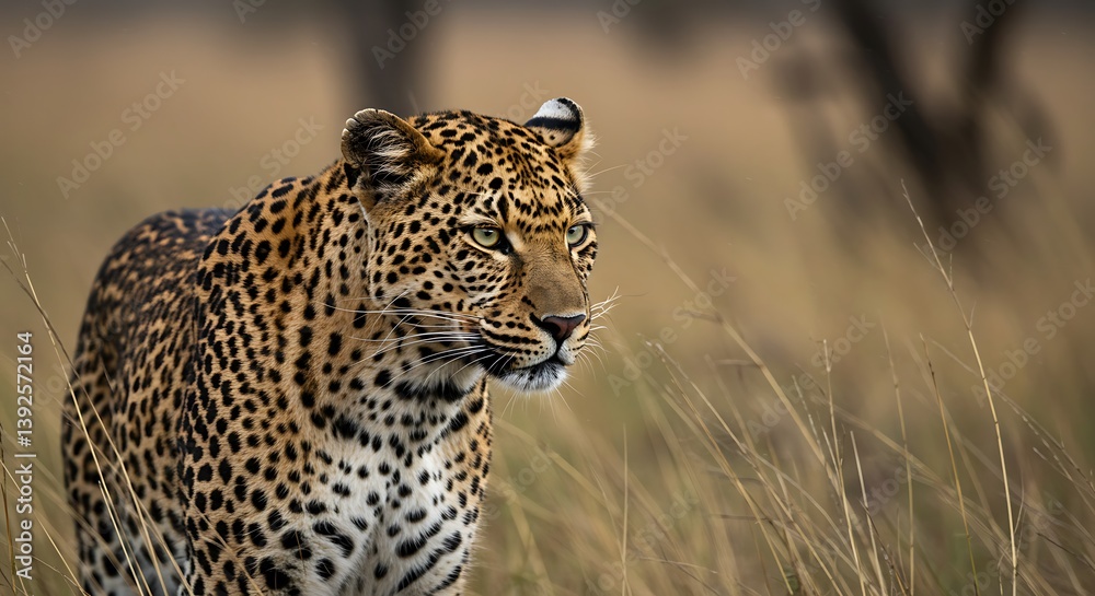 Majestic leopard portrait on blurred background, powerful wildlife photography Majestic leopard portrait on blurred background, powerful wildlife photography
