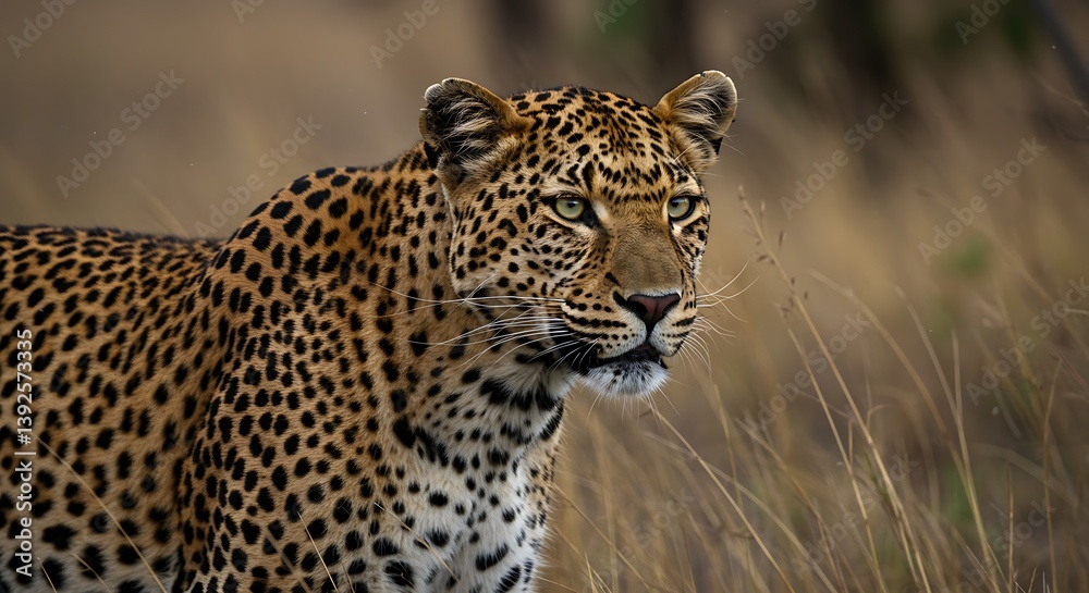 Majestic leopard portrait on blurred background, powerful wildlife photography Majestic leopard portrait on blurred background, powerful wildlife photography