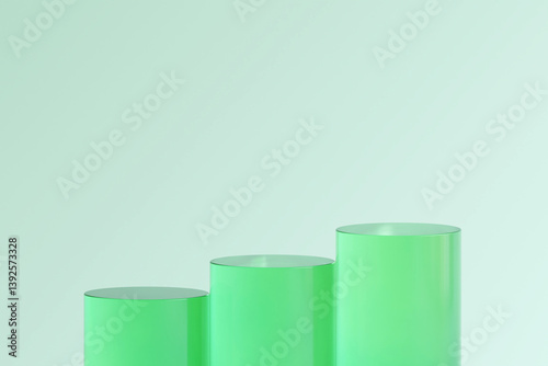 Wallpaper Mural Three green cylindrical podiums, arranged in ascending order, stand out against a subtle green background. They invite attention, with the simplicity of the design. Torontodigital.ca