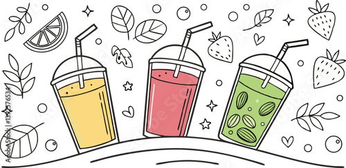 Refreshing Summer Fruit Smoothies Strawberry, Orange, and Mint