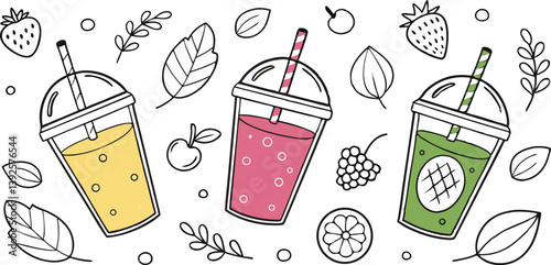 Refreshing Fruit Smoothies Summer Drinks, Strawberry, Mango, Kiwi