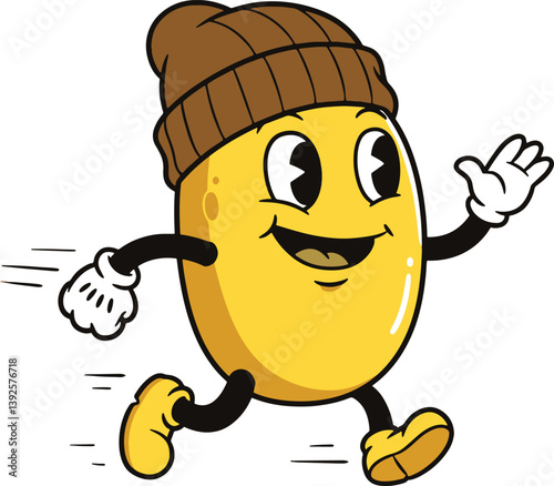 Qute cartoon running potato character with hat vector illustration art