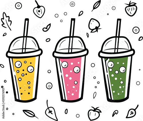 Three Refreshing Fruit Smoothies Strawberry, Mango, Green