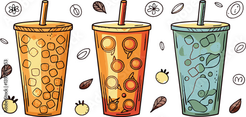 Refreshing Iced Bubble Teas Honey, Orange, Mint Flavors