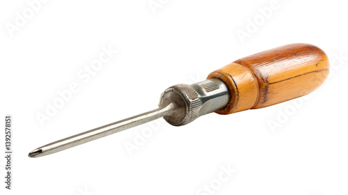 Isolated awl tool with wooden handle for leather craft and woodworking isolated on transparent background