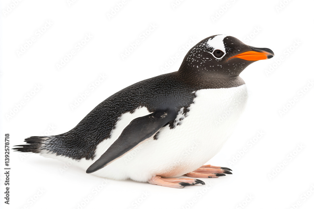 Fototapeta premium a penguin with a black and white face and orange beak