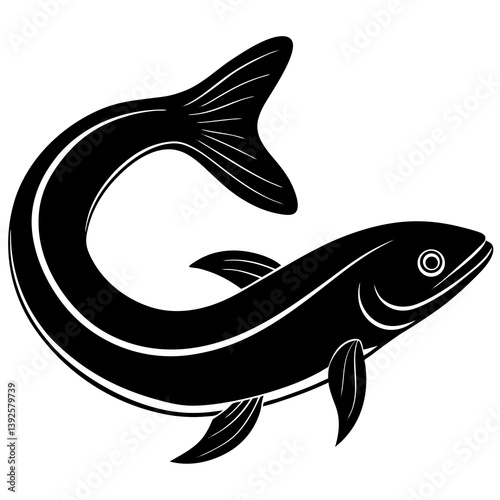 Eel Fish Silhouette Vector Black and White Drawing Illustration