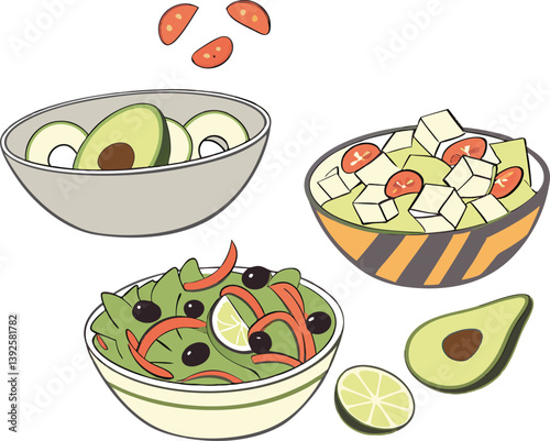 Delicious Avocado, Feta, and Green Salads with Tomatoes