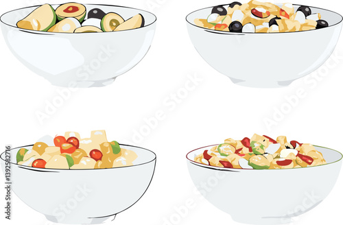 Four Delicious Salad Bowls Fruit, Grain, Veggie, and Mixed Delights