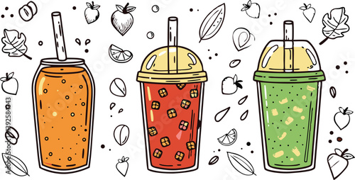 Refreshing Fruit Smoothies Orange, Red, Green, Summer Drinks