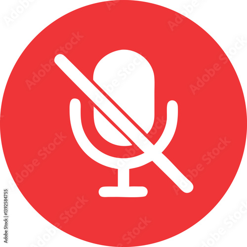 Muted Microphone Icon Black Silhouette On Red Circle For Silence Sign