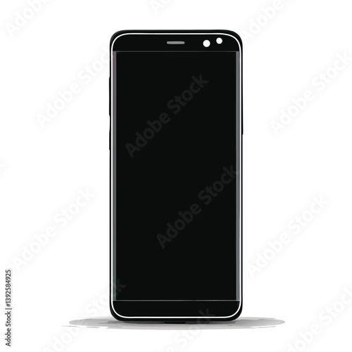Black Mobile Phone Isolated On White Background With Shadow Illustration Vector