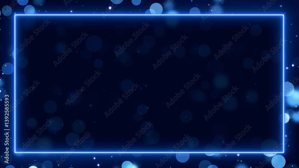 abstract blue neon frame with stars and bokeh lights ,glitter particles and dust , valentine, new year and christmas,social media 4k motion background	