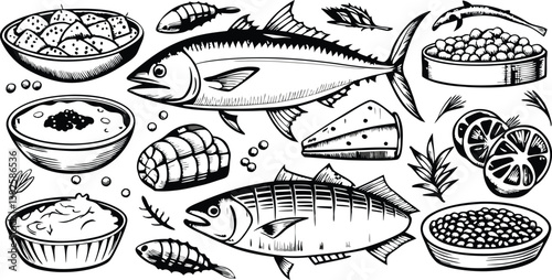 Delicious Seafood Platter Tuna, Mackerel, Caviar, and Lemon