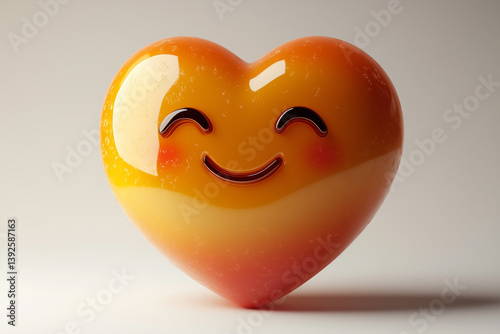Smiley emoticon in the shape of a heart. 3d illustration