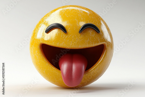 3d laughing emoji sticking out tongue, isolated on white background