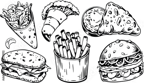 Delicious Fast Food Burgers, Fries, Wraps, and Croissants