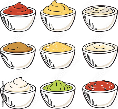 Nine Delicious Dip Bowls Sauces, Condiments, and Spreads