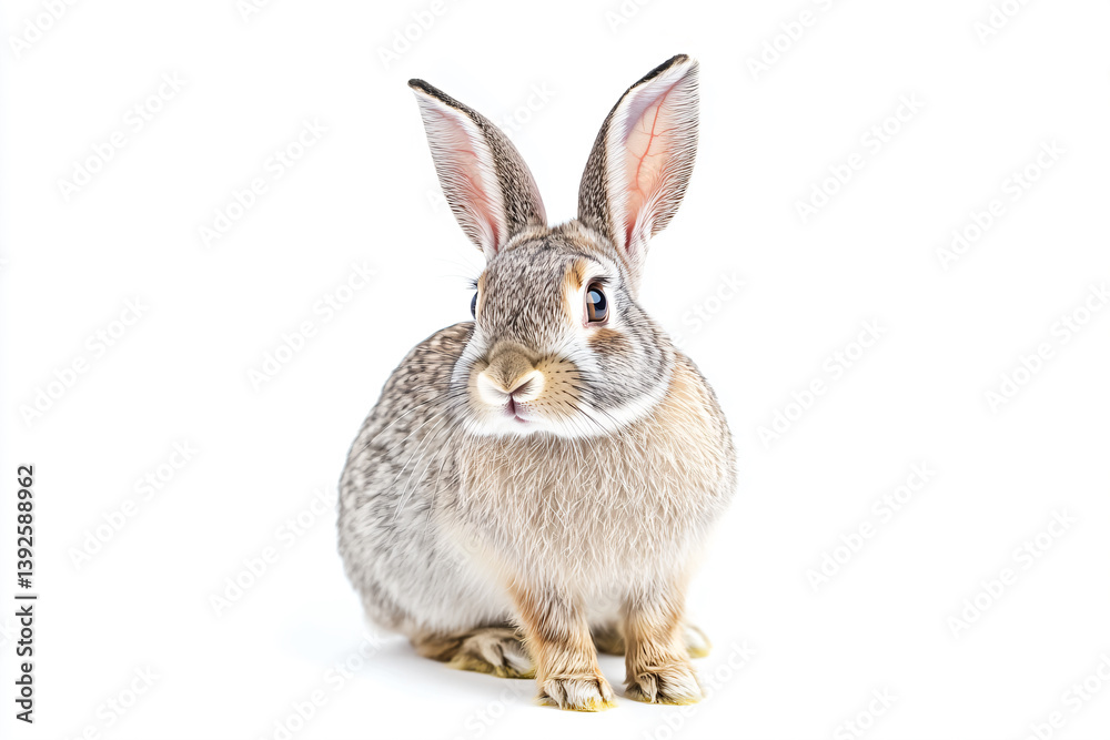 a rabbit sitting on the ground with its head turned