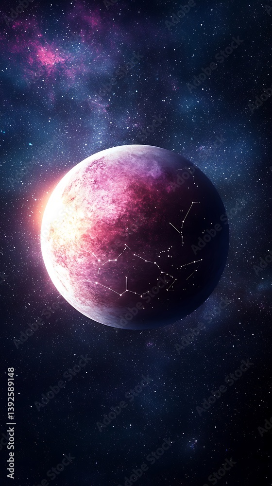 Obraz premium Enigmatic planet glowing in the vast sky surrounded by stars and cosmic wonders of the universe