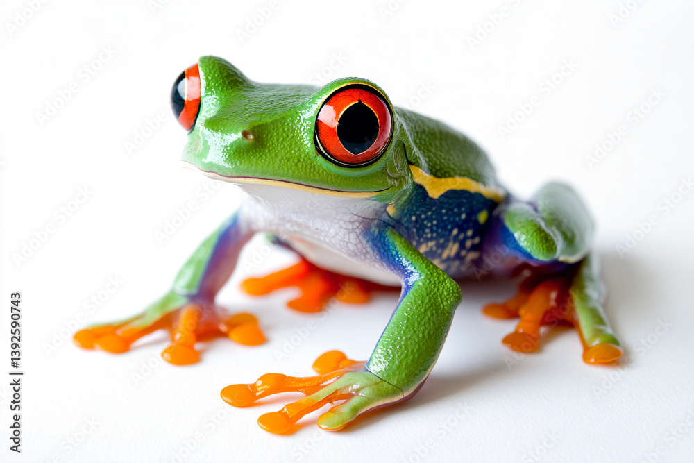 Fototapeta premium a frog with red eyes sitting on a white surface
