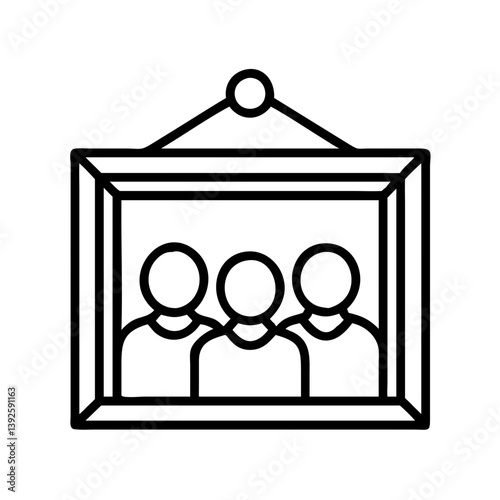 Family portrait in frame hanging on wall line art vector illustration stock graphic design for home decor