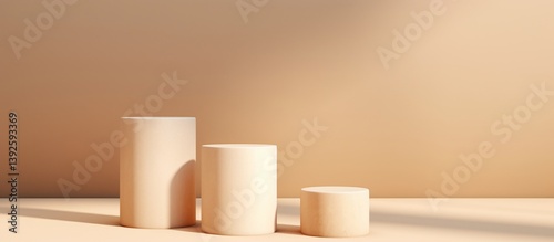 Beige cylinder podiums for product display