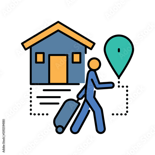 cross-border migration color flat icon for digital and print projects.