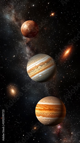 Enchanting view of planets in the sky surrounded by stars against a dark cosmic background