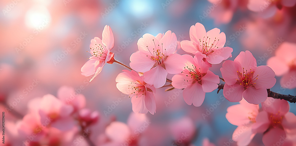 Obraz premium Gentle Pink Cherry Blossoms In Springtime Beauty Capturing Floral Elegance