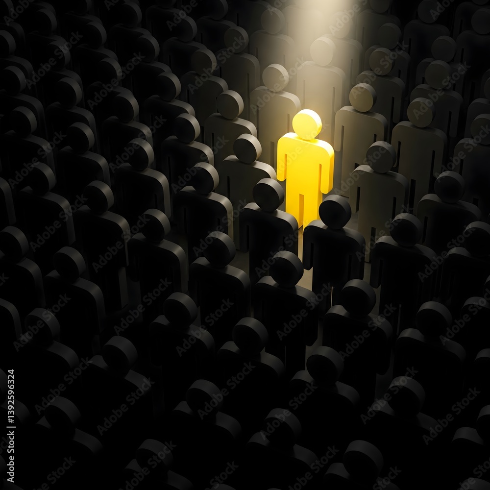 Obraz premium 3D illustration of Wooden doll.Leadership, Standing Out From The Crowd, Individuality.3D rendering on black background.
