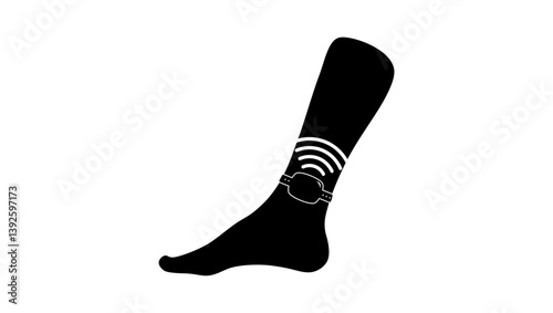 Ankle Bracelet, electronic monitoring, black isolated silhouette
