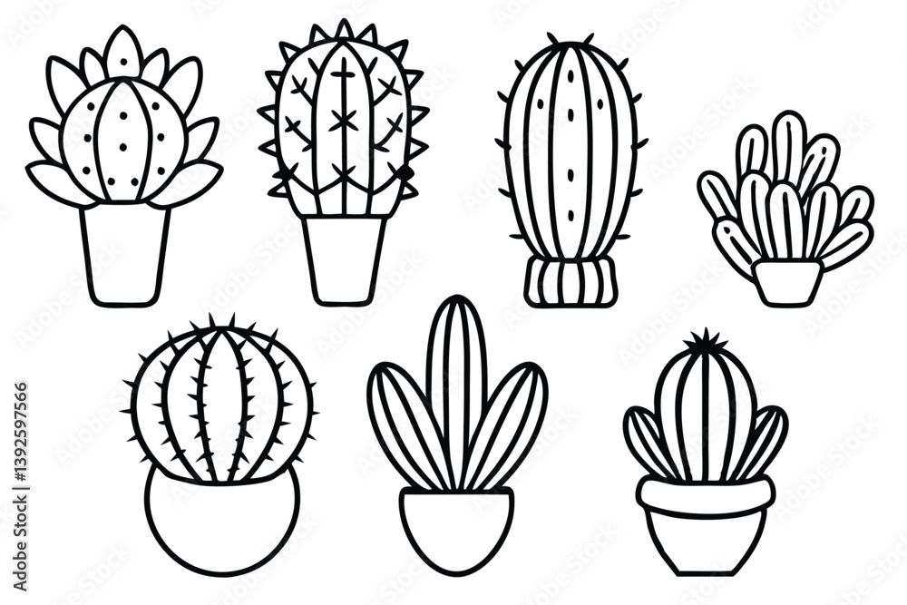 Fototapeta premium Prickly Cactus Line Art Sketch Focusing on Desert Plant Details