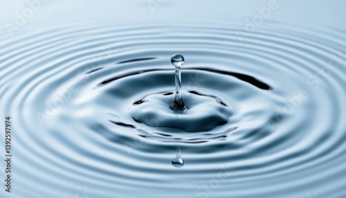 Water Droplet Impacting Still Surface Creating Concentric Ripples Blue Hues