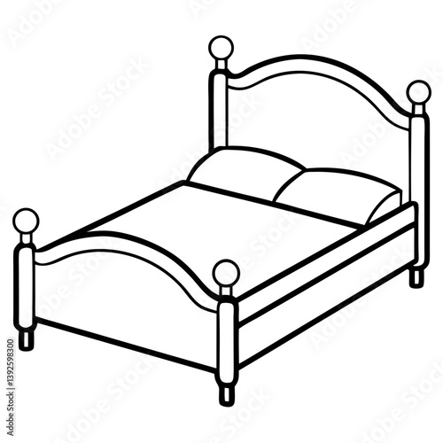 Bed Frame Line Art Drawing for Coloring Book Page