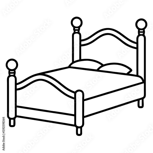 Bed Frame Line Art Drawing for Coloring Book Page