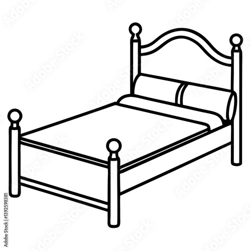 Bed Frame Line Art Drawing for Coloring Book Page