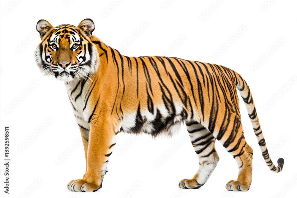 Fototapeta premium a tiger standing in front of a white background