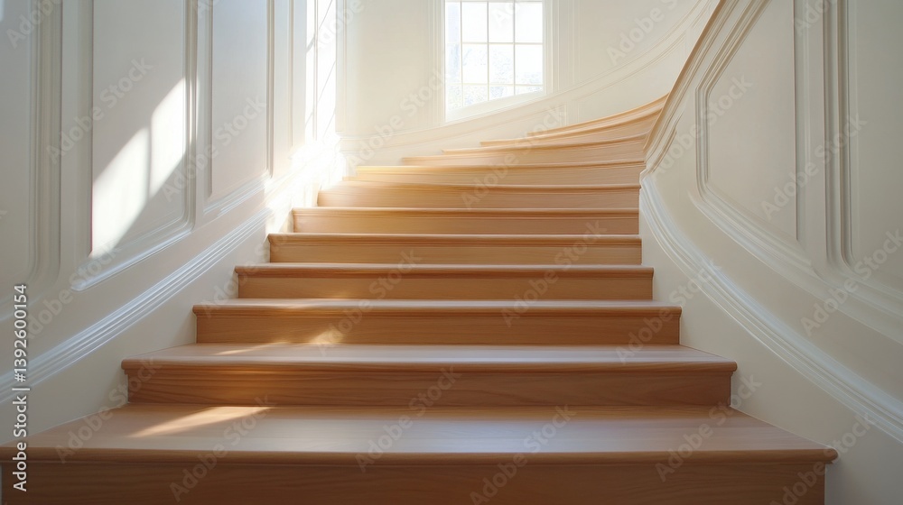 Obraz premium A well maintained hardwood staircase with glossy steps.