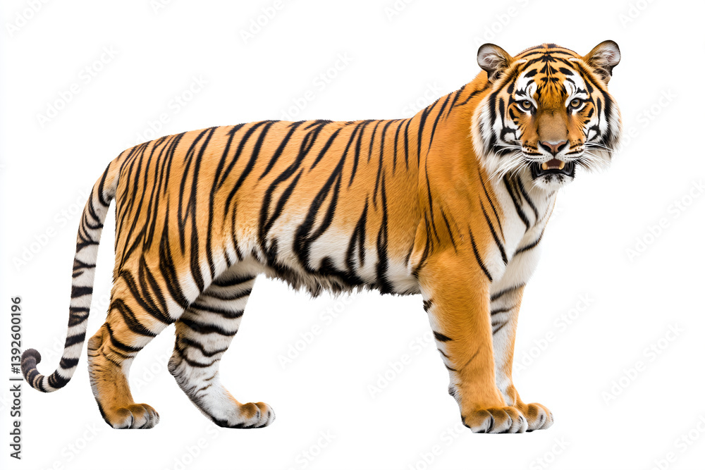 a tiger standing on a white surface with a white background a tiger standing on a white surface with a white background
