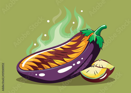 Grilled eggplant with a flavorful design.