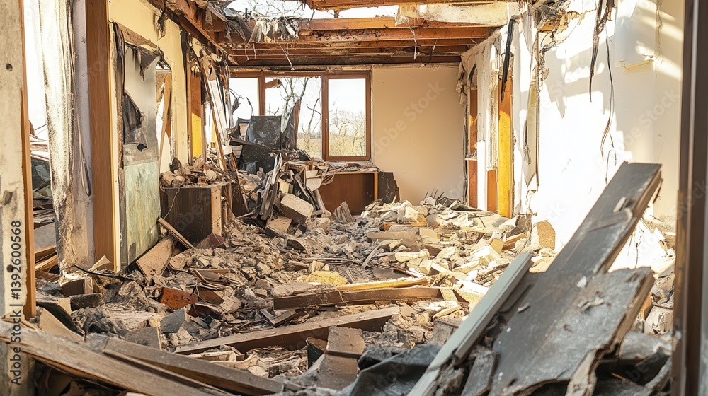 Fototapeta premium Inside the destroyed house.