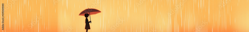 Silhouette of a person with an umbrella against a vibrant sunset background
