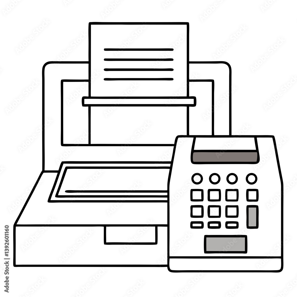 Fax Machine and Computer Line Art Drawing for Coloring Book Page Fax Machine and Computer Line Art Drawing for Coloring Book Page