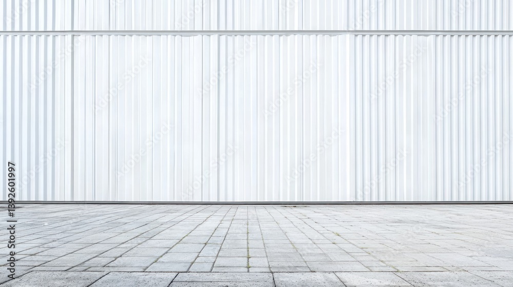 Fototapeta premium A minimalist view of a clean white container wall, emphasizing its linear ridges.