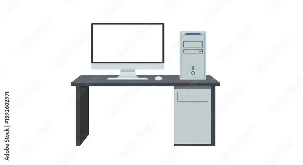 Isolated Computer Desk Workplace Office Setup