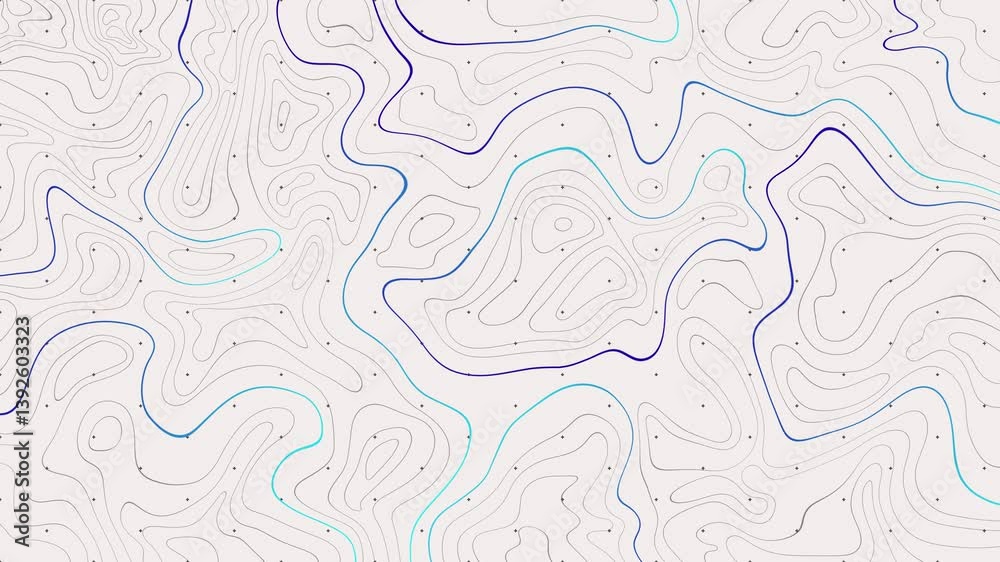 Topographic map style abstract liquid thin lines on white motion background 